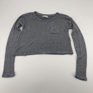 Y2K Hollister Cropped Knit Top XS Blue White Striped Extra Long Sleeves Slouchy
